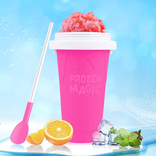 DIY Slushy Maker Cup Double Layers Silica Cup, Smoothie Pinch Ice Cup, Frozen Magic Squeeze Cup, Cooling Maker Cup,Freeze Mug Milkshake Tools,Portable Squeeze Icy Cup (Pink)