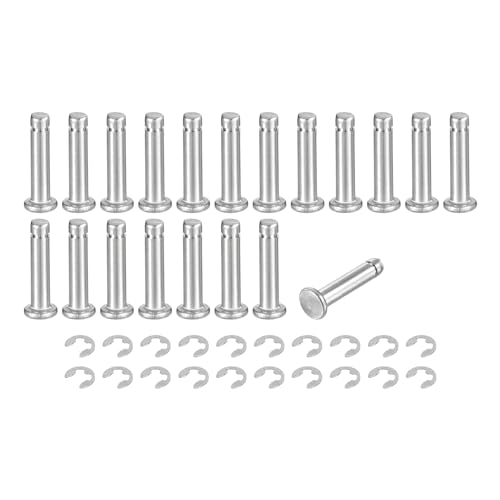 QUARKZMAN 20er Set M4x18mm 304 Edelstahl Zylindrischer Wellensicherungsring Positionierungsstift, Flachkopf gerillter Scharnierzylinder Positionierungsstift mit E-Clip Sicherungsring, Silber
