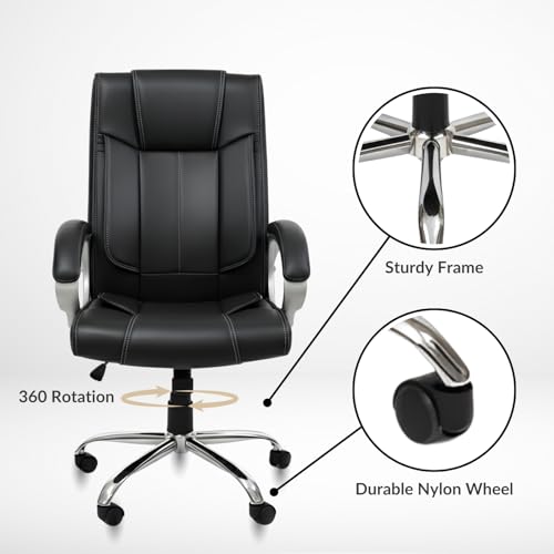 Image of activa Ergonomic Office Chair | Premium Leatherette Boss Chair with Padded Seat & Backrest | Adjustable Height Seat for Work /Study /Gaming (Kylie, Black)