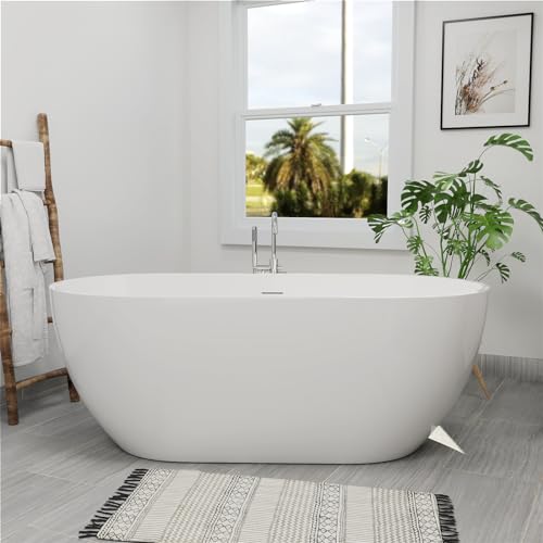 Mokleba 65' Acrylic Freestanding Bathtub, Double Ended Free Standing Tub, Soaking Tub with Integrated Slotted Overflow, Toe-Tap Chrome Drain, cUPC Certified, Glossy White