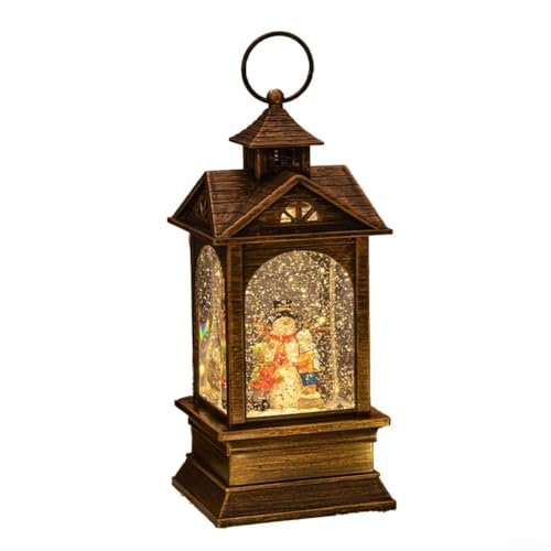 Volakebeing Caja de música vintage de linterna de viento de Navidad con luz LED, decoración navideña de plástico marrón, melodía nostálgica y recuerdo de luz nocturna para el hogar ambiente festivo (2