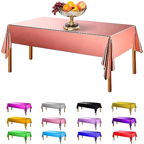 Foil Party Rectangular Table Covers Table Cloth 54 X 108 Inch Shiny Plastic Waterproof Disposable Party Tablecloth For Wedding Anniversary Engagement Birthday Party Supplies (Rose Gold, 4 Pack) #TOP8