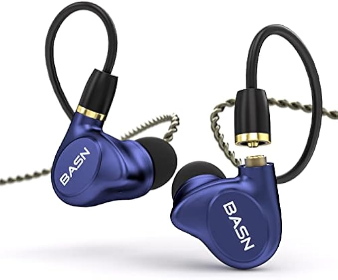 BASN Metalen 4 Drivers in-Ear Monitor Headphones, Noise Isolating IEMs with Deep Bass, for Musicians Singers Drummers Bassists(Sapphire Blue)