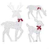 Metall Outdoor Weihnachts Rentier Lichter Set 3 Stück LED Beleuchtung Wetterfest Weihnachtsdeko für Garten Terrasse Balkon Verschiedene Größen Weiß Indoor Outdoor Saisonale Dekoration
