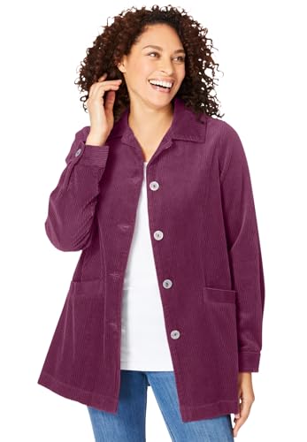 Woman Within Plus Size Pleat-Back Corduroy Jacket Long Oversized Barn Coat