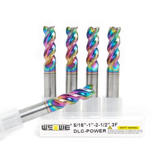 Image of Tools DLC Series Carbide Square End Mill, Diamond-Like Coating, End Mill for Aluminum, Copper, Magnesium Alloys, High Silicon Alu65minum, Composite Materials, 3 Flute, Inch Size(5 /16 inch, 5pcs)