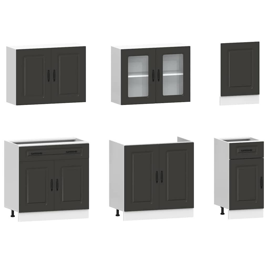 Kalmar - Juego de muebles de cocina (80 x 46 x 81,5 cm, madera con cristal, resistente, para cocina, comedor, pasillo, 7 piezas)