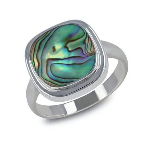 Bague en argent 925 et nacre abalone de modèle Soraya carré