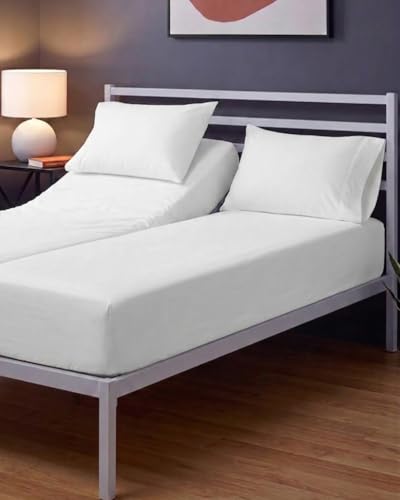 Image of Sleepy Town Split King Size Bed Sheets - 4 Piece - NO Flat Sheet Included - Split King Sheet Set - Soft, Comfy & Cooling - Easy Care - Wrinkle & Fade Free - Brushed Microfiber Bed Sheets (White)