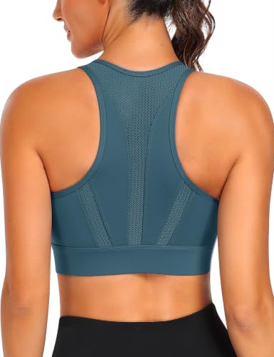 Image of JoyGirl Zip Front Sports Bra Mesh Racerback High Impact Workout Bra