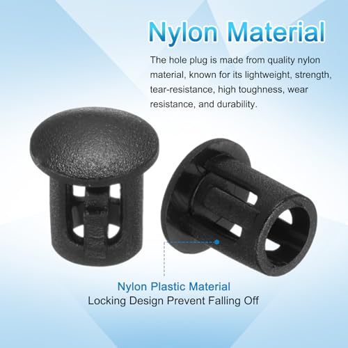 Image of uxcell 100pcs Nylon Plastic Hole Plugs, 1 /5 inch(5mm) Round Drill Screw Hole Plugs Covers Knockout Locking Plastic Plugs Insert End Caps for Kitchen Furniture, Black