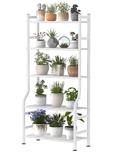 Livilord Plant Stand Indoor Outdoor, 5-Tier Metal Tall Plant Stands for Multiple Flower Planter Holder, Large Waterproof Plant Shelf for Living Room Garden Balcony, White