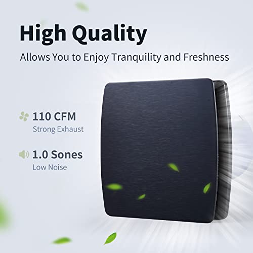 Zeyzer Black Bathroom Fan 110 Cfm 1.0 Sone 5.9" Duct Square Ceiling Or Wall Mount Ventilation Exhaust Fan For Bathroom/Corridor/Office/Laundry Room/Shop #TOP1