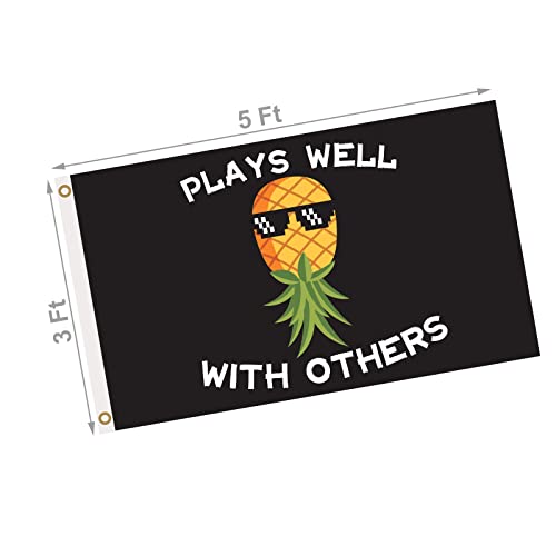 Upside Down Pineapple Flag 3X5 Ft For Outdoors, Funny Pineapple Flags For Swingers, Double Printed Plays Well With Others Flags Banner With Brass Grommets For Garden Yard Party Parade Decor (Black Glasses) #TOP6