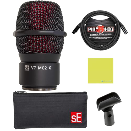 sE Electronics V7 MC2 Mic Capsule for Sennheiser Wireless, Black Bundle w/Pig Hog PHM10 8mm Mic Cable Polishing Cloth