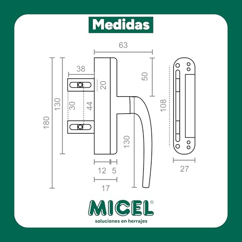 Cremona para ventanas de aluminio negro Micel con diseño reversible de calidad 3