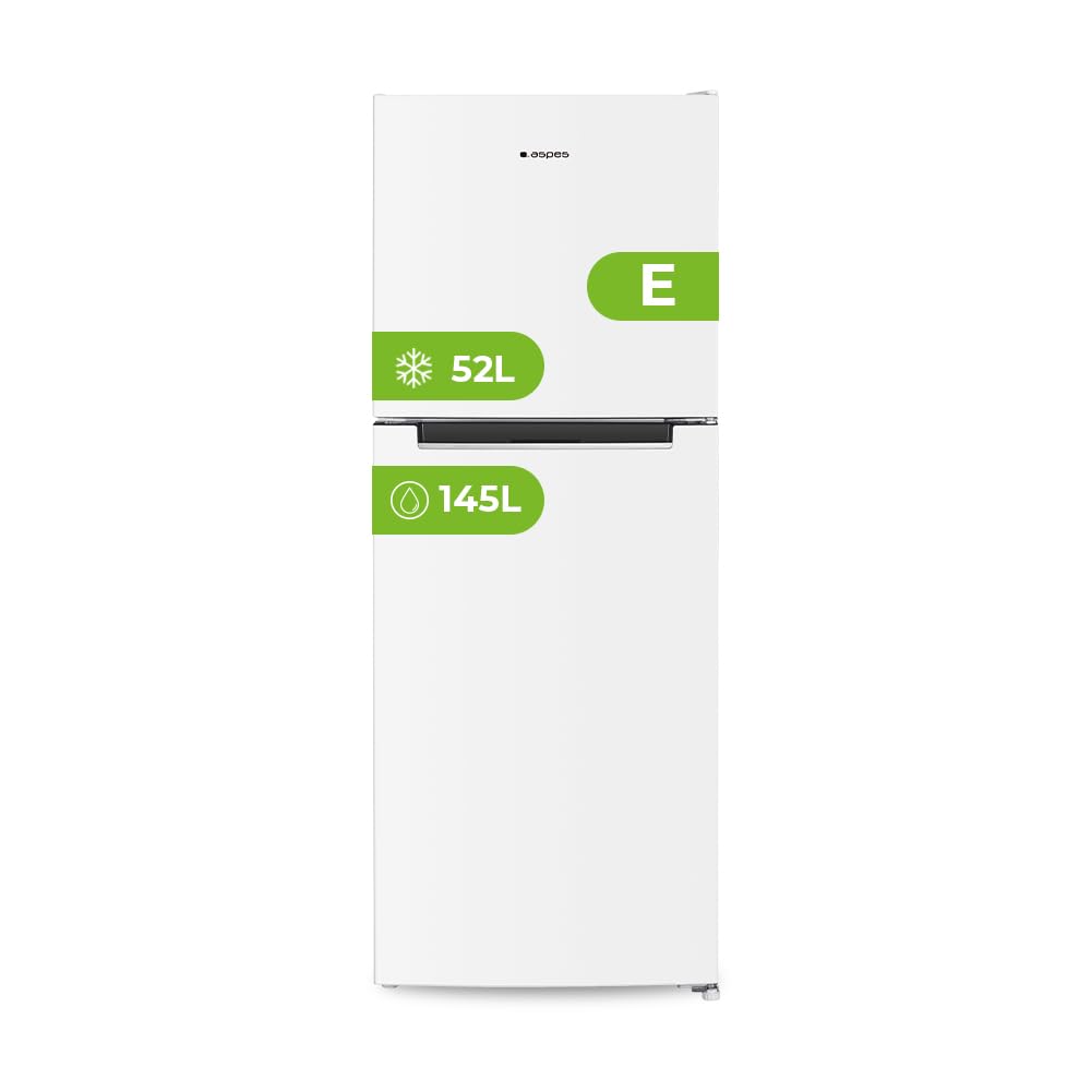 Aspes Frigorífico Blanco, 2 Puertas. AF145501ENF, Capacidad 197 Litros, No Frost, Universal, 41 dB, Puerta Reversible, Apertura Tipo Uñero, Clasificación Energética E