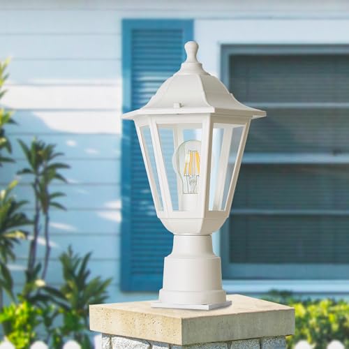 FUDESY Outdoor Post Light, Outdoor White Lamp Post Light Fixture with Pier Mount Base, Waterproof Pole Light Fixture with E26 Socket, Exterior Lamp Post Lantern for Garden Yard Patio Pathway by FUDESY - Image 8