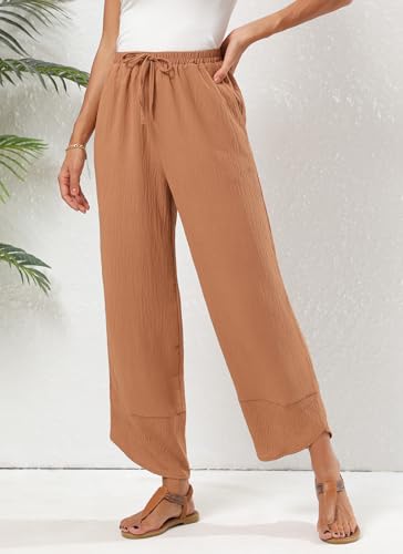 Women's Baggy Wide Leg Palazzo Pants Business Casual High Waisted Flowy Elastic Waist Sandy Shore Pants Pockets2