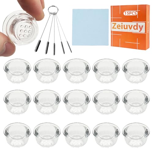 Zeiuvdy 15 Pcs 17mm Bowl with Glass Screen, 9 Honeycomb Holes Clear Glass Filters, Includes Storage Box, Cleaning Brush & Cloth – Suitable for Men, Home Life, and Coffee Lovers