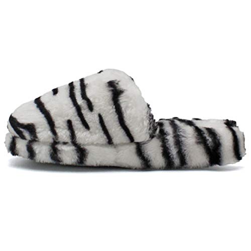 LAVRA Women's Furry Slip On Animal Print Cozy Mule Slippers3