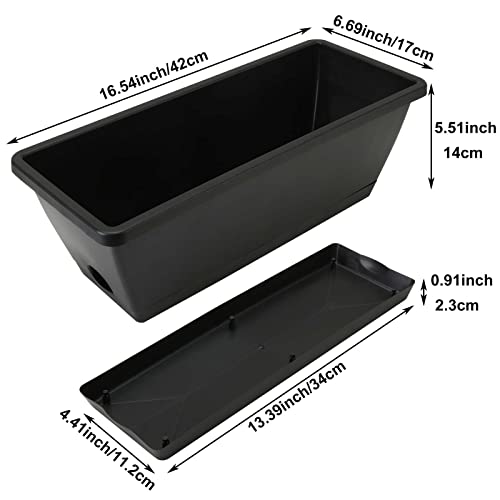 Ziqi 10 Pack Flower Window Box Planter 17 Inch Rectangular Flower Planter Boxes With Tray, Plastic Vegetable Planter Pots For Windowsill, Garden, Porch, Home Décor, Indoor Outdoor (Black) #TOP1