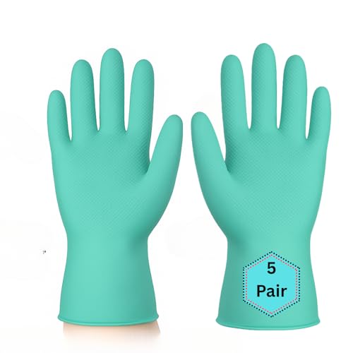 Image of Multipurpose Safety Gloves for Work, Gardening, and Home Use - Reusable & Durable | Hand Safety Nitrile Gloves | Industrial Hand Protection Gloves (Green, 5 Pair)