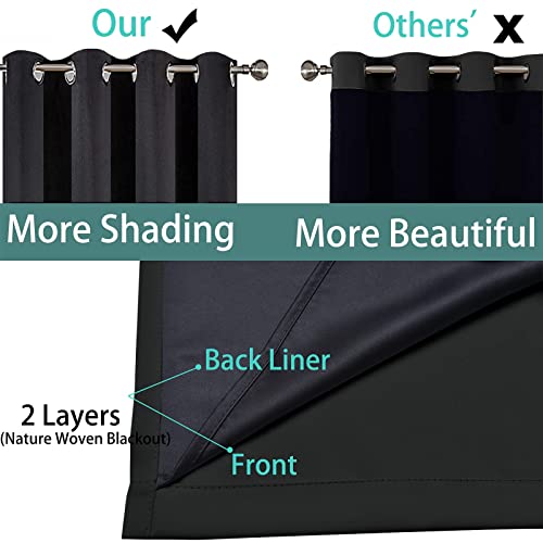 Image of Yakamok 100% Blackout Curtains Energy Saving Thermal Insulated 2 Thick Layers Completely Blackout Drapes with Black Liner for Bedroom(42Wx84L,Black, 2 Panels)