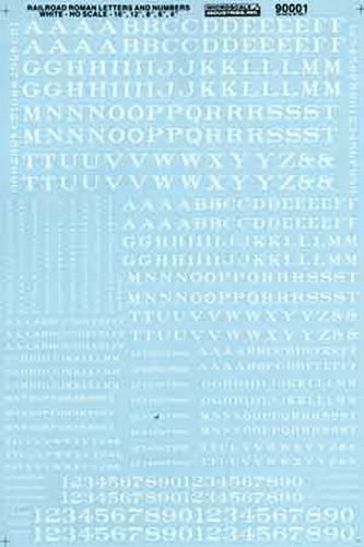 Microscale HO Scale Letters & Numbers, Roman/White