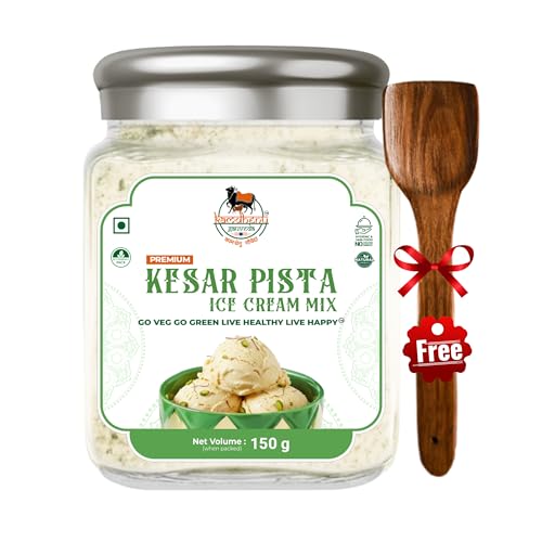 Image of Kamdhenu Gauveda Kesar Pista Ice Cream Mix Powder 150g - Instant Homemade Saffron Pistachio Ice Cream Premix | No Machine Needed | Eggless & Vegetarian | Makes 500ml+ Kulfi, Milkshake & Frozen Dessert