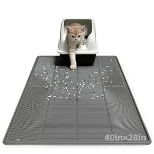 Cat Litter Mat 40″x28″ – Soft Silicone & Leak-Proof Large Litter Mat, Non-Slip Cat Litter Trapping Mat for Multiple Cats, Easy to Clean & Durable for All Types (Gray)