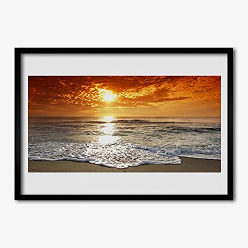 Cadre en MDF 70x50 cm contre les murs vides, affiche murale paysage mer et soleil Tulup