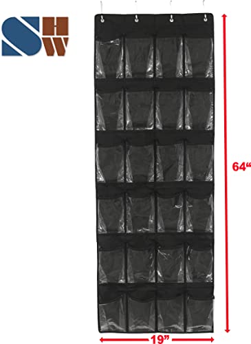 24 Pockets - Simplehouseware Crystal Clear Over The Door Hanging Shoe Organizer, Black (64'' X 19'') #TOP4