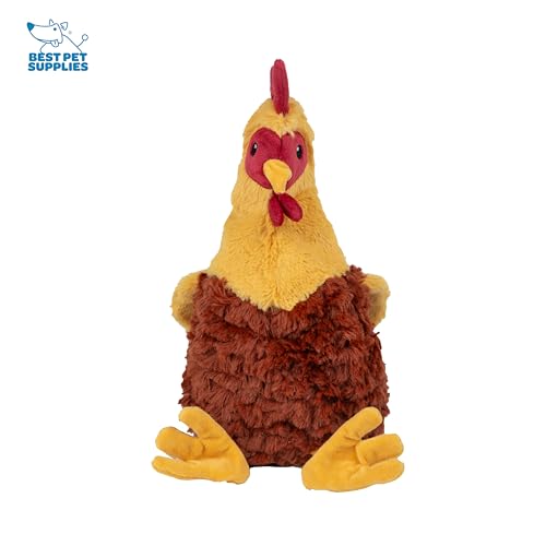 Image of Best Pet Supplies Interactive Squeaky Dog Chew Toy, Ideal Dog Toys for Chewers, Small, Medium & Large Dogs, and Fetch Lovers - Crinkle Chicken (Wine Red), Large
