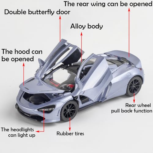 Auto en escala 1:32 McLaren 720s azul con sonidos y luces miniatura 2