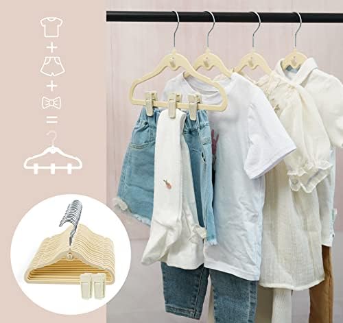 HOUISM Kids Velvet Hangers, 30Pack Children's Coat Hangers, Non-Slip Clothes Hangers for Baby Toddler and Kids Clothing and Coats with 20 Finger Clips for Trousers(Ivory)