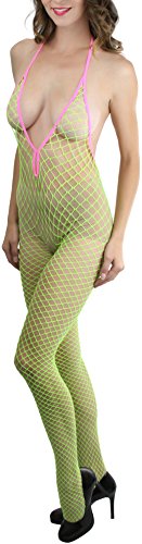 Image of ToBeInStyle Women's Bodystocking Crotchless Peek-A-Boo Fishnet Lace Bodysuit