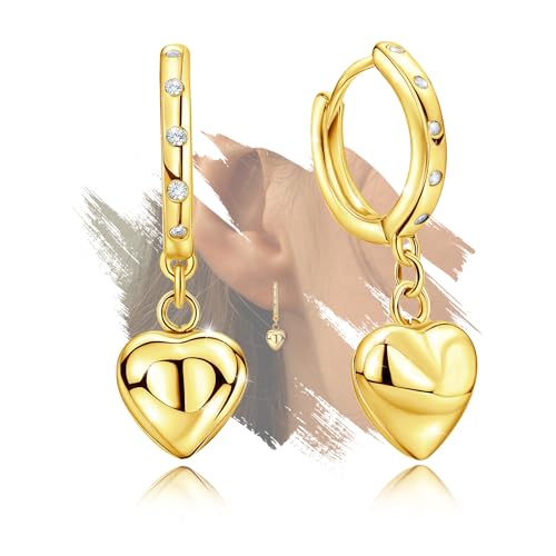 Heart Earrings for Teen Girls Women - Sterling Silver Hoop Earrings Hypoallergenic Cubic Zirconia Loop Earring Lightweight Jewelry Gifts for Granddaughter Christmas