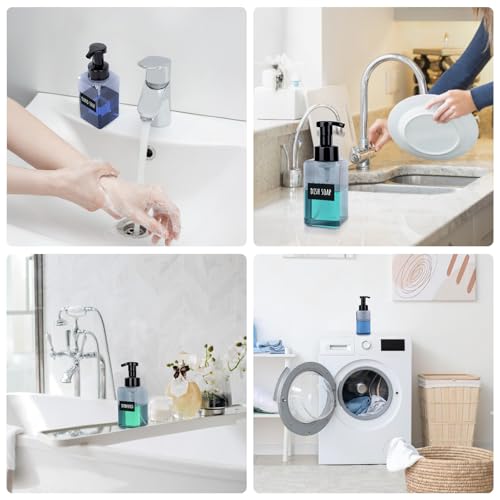 Image of Segbeauty Empty Foam Soap Dispenser Pump Bottles 15.2oz 2pcs, Refillable Foaming Hand Soap Dispenser, 450ml Gray Foam Bottle with Waterproof Stickers, Plastic Square Liquid Foaming Container BPA Free