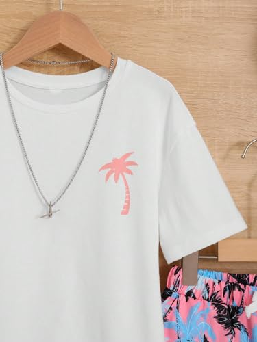 Image of RoseSeek Boy's 2 Piece Outfits Letter and Tropical Graphic Tees and Shorts