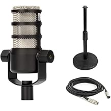 Rode PodMic Dynamic Podcast Microphone Desk Stand Bundle with Gator GFW-MIC-0501 Round-Base Stand and 10-Foot XLR Cable Cardioid XLR Studio Mic for Podcasting, Streaming, Voice Over, Broadcasting
