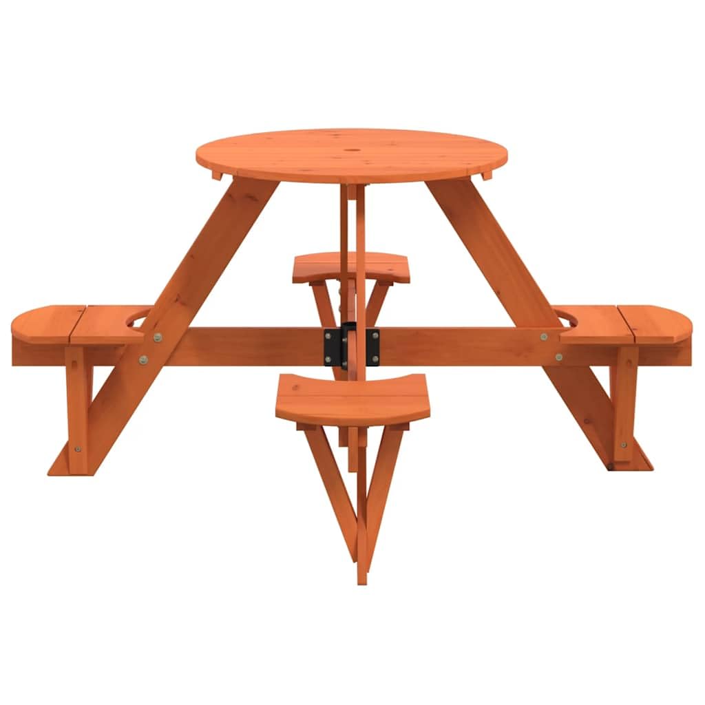 Tavolo da picnic per 4 bambini, in legno di abete massiccio, rotondo, con foro per ombrellone, 120 x 57 cm, per terrazza, balcone, veranda, campeggio, barbecue, feste, all'aperto