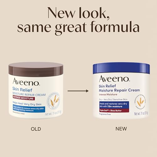 Image of Aveeno Skin Relief Intense Moisture Repair Body Cream with Triple Oat & Shea Butter Formula, Helps Heal, Repair & Restore Very Dry Skin with Long-Lasting Moisture, Fragrance-Free, 11 oz (Pack of 12)