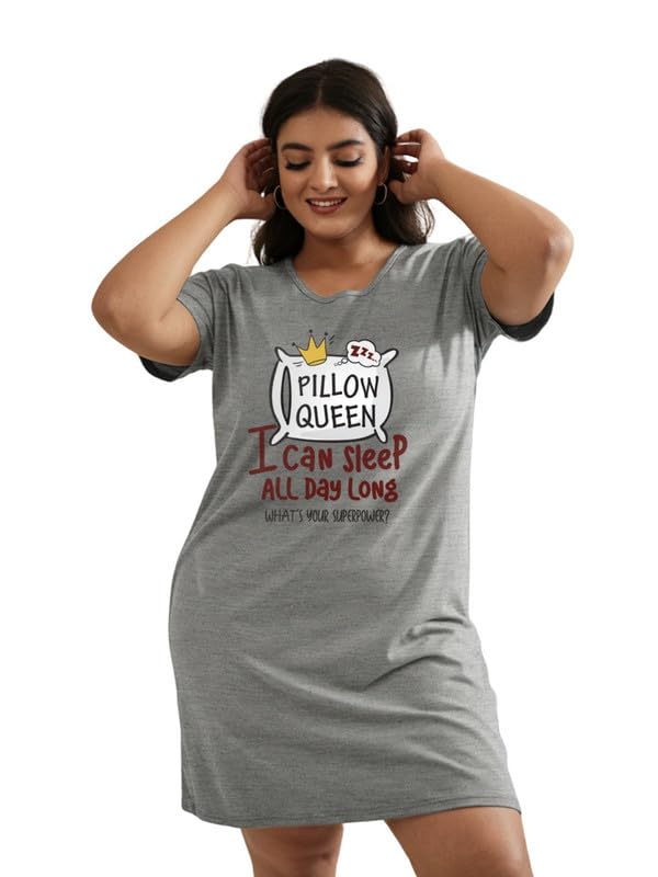 fflirtygo Women’s Printed Cotton Knee Length Nighty | Short Sleeve Nighty | Short Nightdress | Long T-Shirt | Regular Fit Night Gown | Casual Nightwear-picture-30