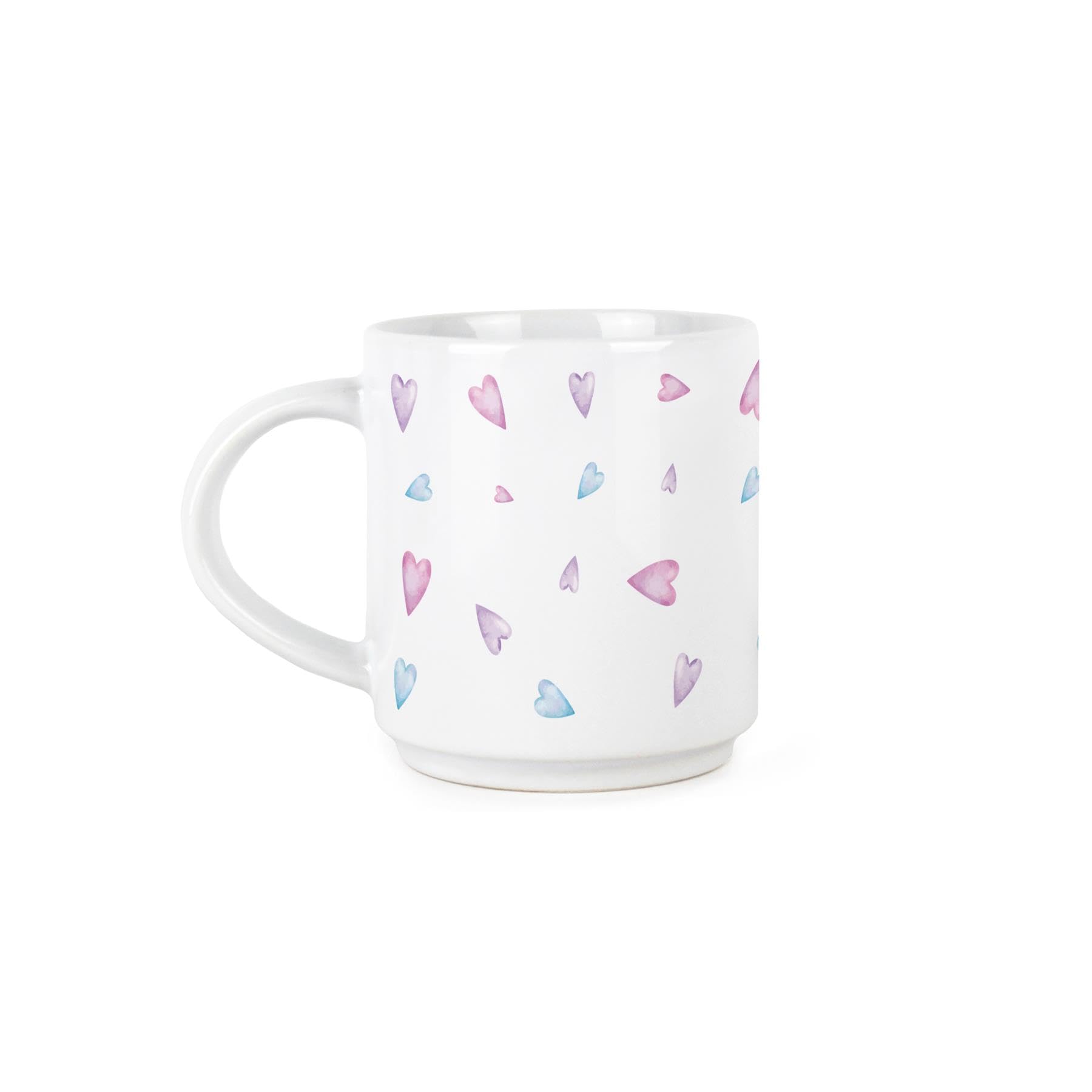 Juego de 4 tazas apilables de corazones azules y rosas, bonitas tazas temáticas de amor, regalos para parejas, juego de 4 tazas de cerámica con soporte de metal