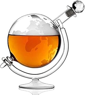 Whiskey Decanter Crystal Set Large Globe Decanter 1000ml Glass World Map Globe Whisky Decanter Wine Carafe On Cradle Hand Blown Etched Glass Drinks Decanter for Tequila Alcohol Ideas