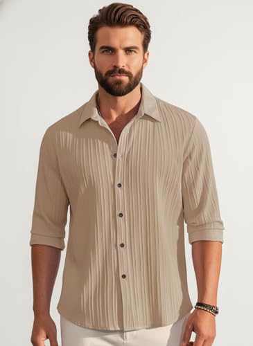 Image of Amazon Brand - INKAST Men's Casual Button Down Shirts Long Sleeve Linen Shirt Fashion Textured Beach Summer Shirt