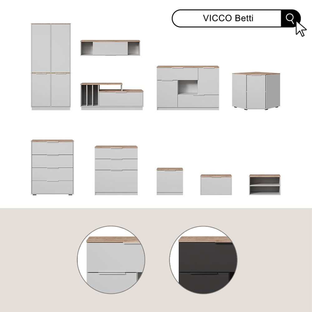 Vicco Étagère à dossiers Betti, Blanc/Sonoma, 82x179cm avec 6 étagères, pour Le Rangement des vêtements et Compatible avec des Meubles de la même série