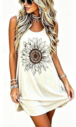 Image of LLHXRUI Sundresses for Women Sleeveless Boho Summer Dress Elegant Vacation Tank Dresses Casual Tunic Short Sun Dress