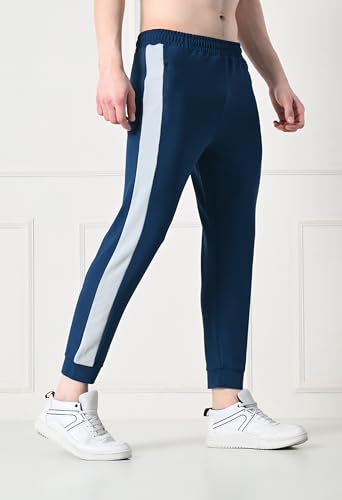 Image of Men's Dobby Lycra Striped Gym, Yoga & Sports Wear Stretchable Dri Fit Track Pant & Jogger with Zipper Pockets Black Large